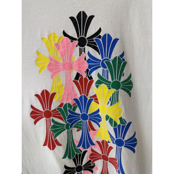 Chrome Hearts Long Sleeve Graphic Tee With Pocket Multicolor Floral Print White - Picture 3 of 14